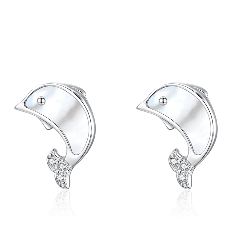 Mother-of-pearl Dolphin Silver Studs Earrings for Women
