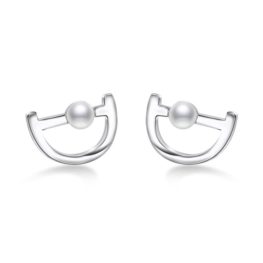 Letter D with Freshwater Pearl Silver Stud Earrings for Women