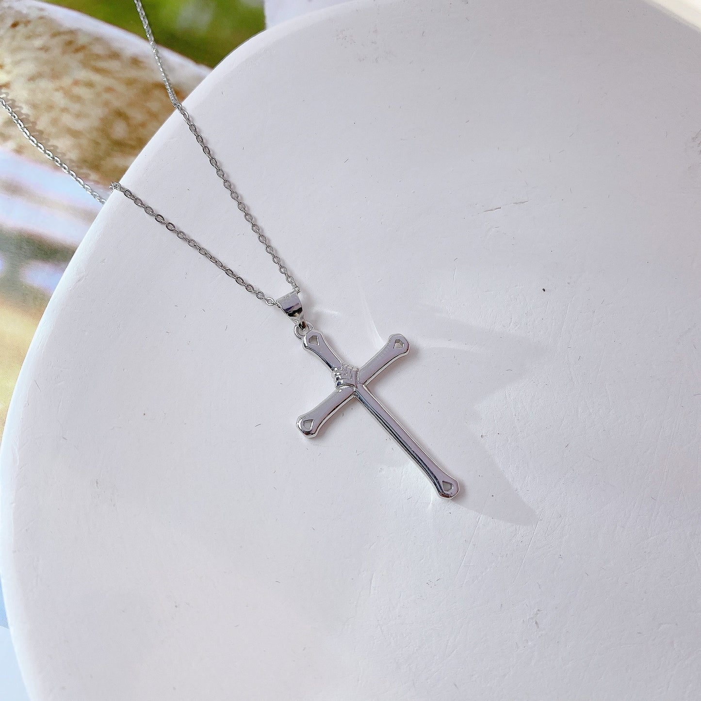 Simple Cross Pendant Silver Necklace for Women