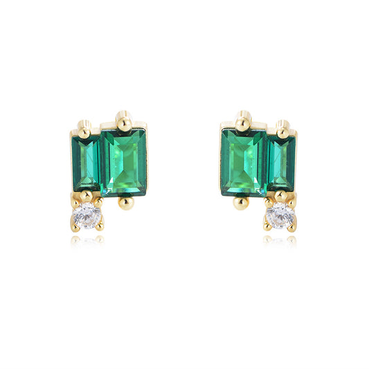 Geometric Emerald Shape Zircon Silver Studs Earrings for Women