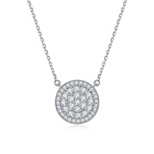 Full Zircon Round Pendant Silver Necklace for Women