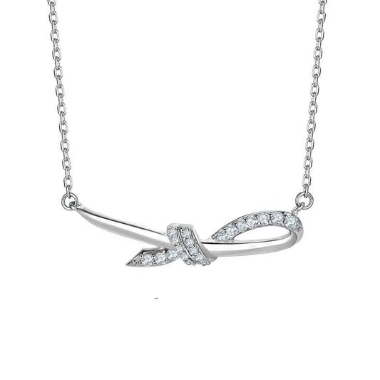 Zircon Cord Knot Pendant Silver Necklace for Women