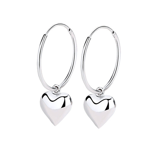 Heart Pendant Silver Hoop Earrings for Women