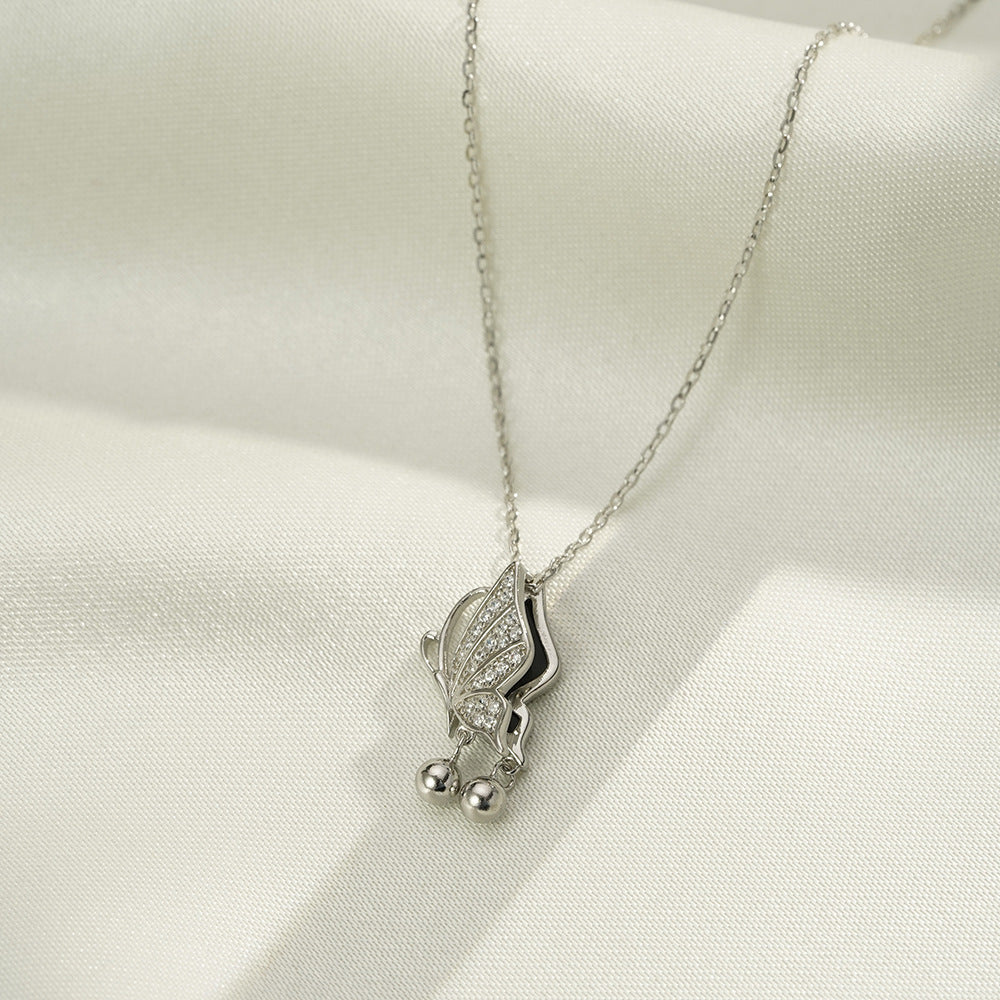 (Two Colours) White Zircon Flying Butterfly Pendants 925 Silver Collarbone Necklace for Women