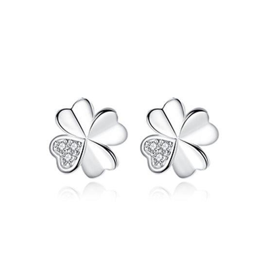 Four-leaf Clover with Zricon Silver Studs Earrings for Women