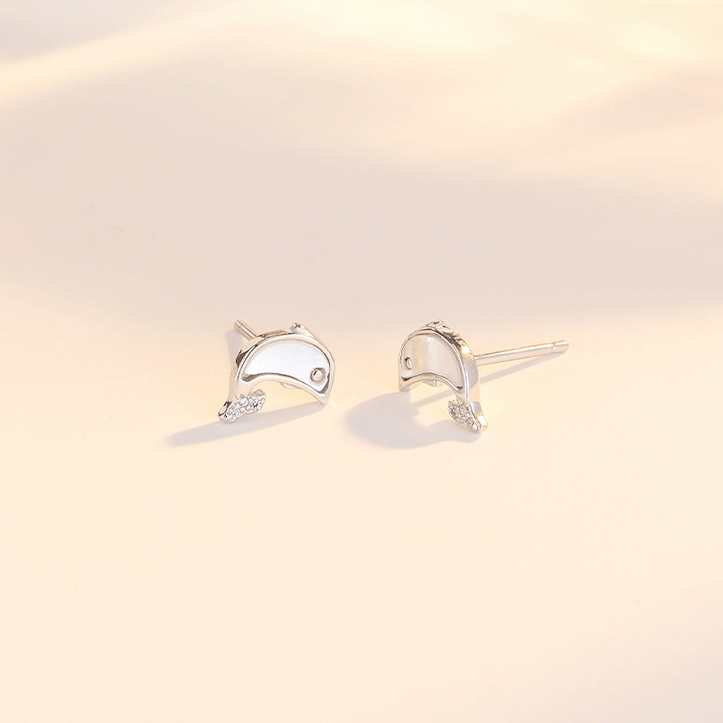 Mother-of-pearl Dolphin Silver Studs Earrings for Women