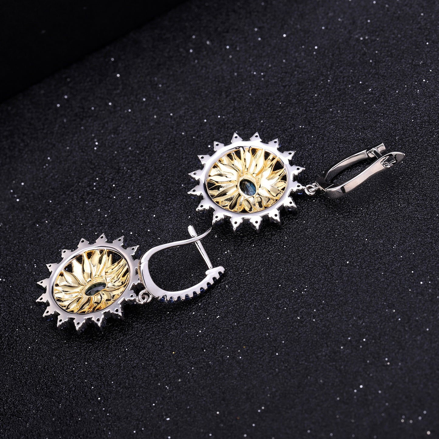 Italian High Sense Design Inlaid Colourful Gemstone Sunflower Silver Drop Earrings for Women