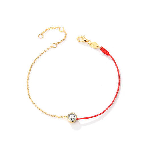 Round Zircon Splice Colourful Rope Silver Bracelet  for Women