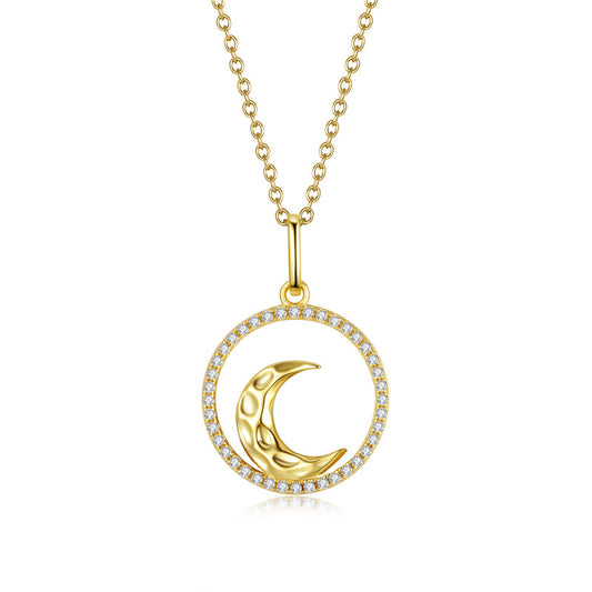 (Pendant only) Moon with Zircon Circle Silver Pendant for Women