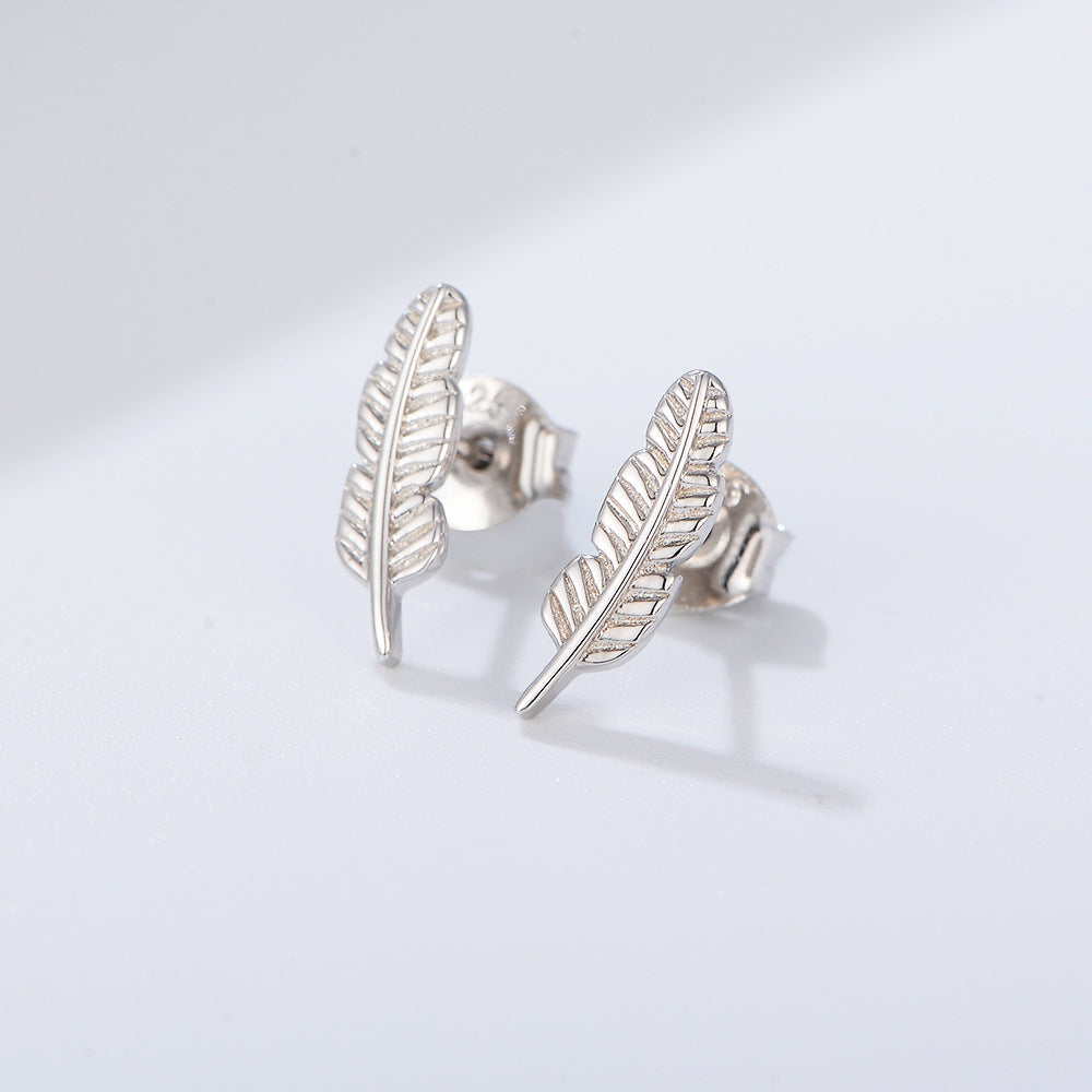 Mini Feather Silver Studs Earrings for Women