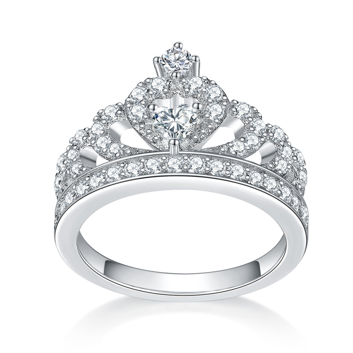 Heart Shape Crown with Zircon Silver Ring for Women