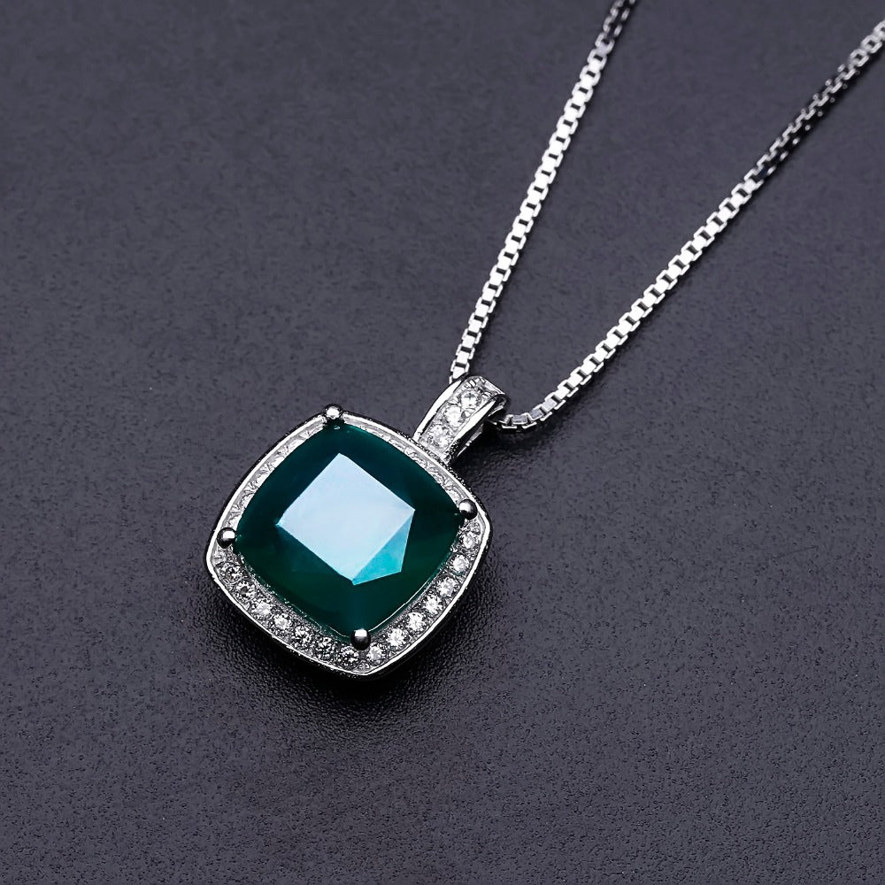 Fashionable and Luxurious High Sense Design Inlaid Colourful Gemstone Soleste Halo Square Pendant Sterling Silver Necklace for Women
