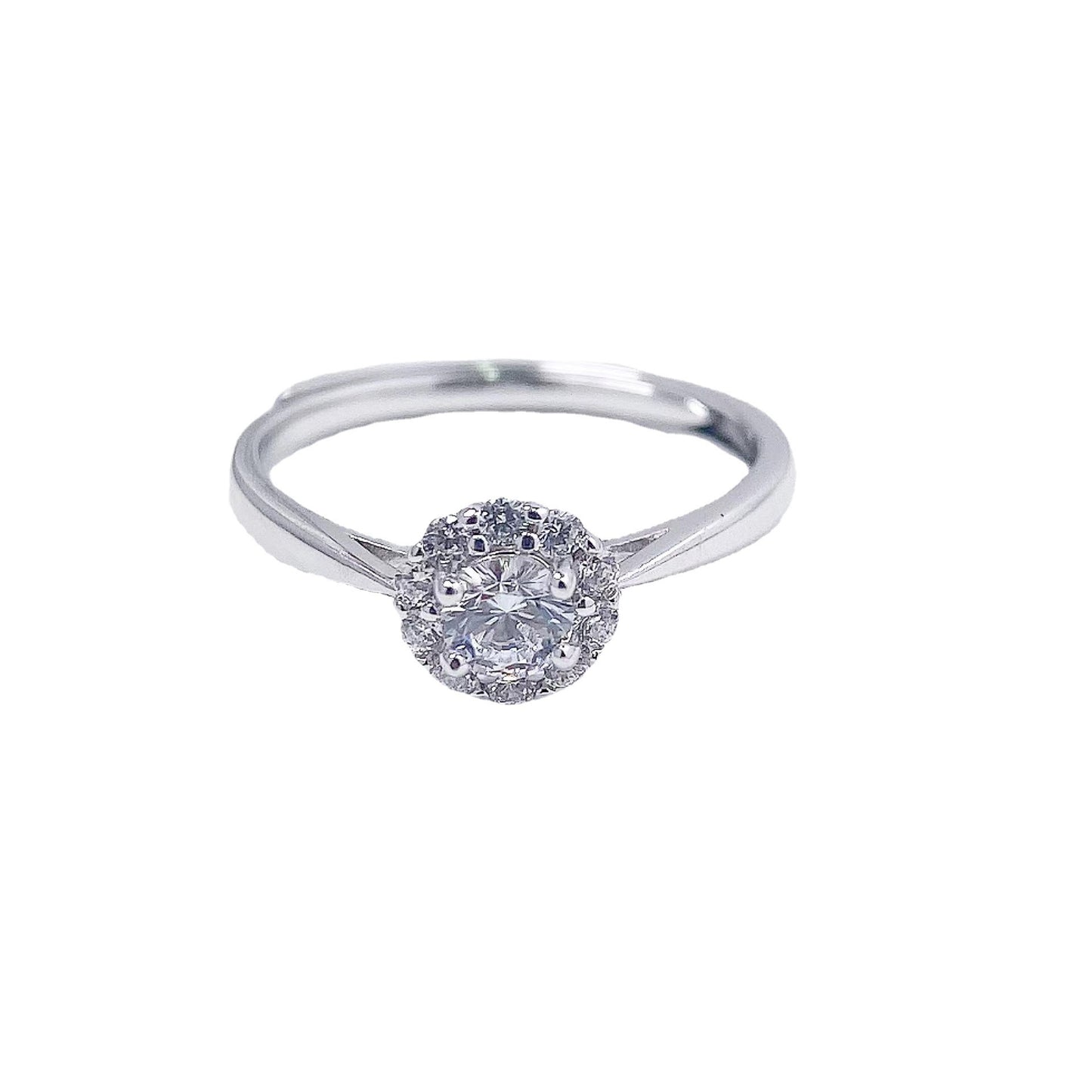 Round Zircon Flower Soleste Halo Silver Ring