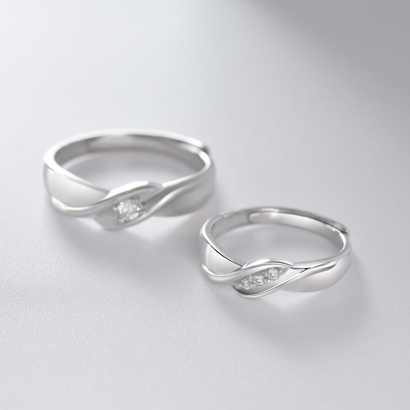 Love River Design with Zircon Silver Couple Ring for Women