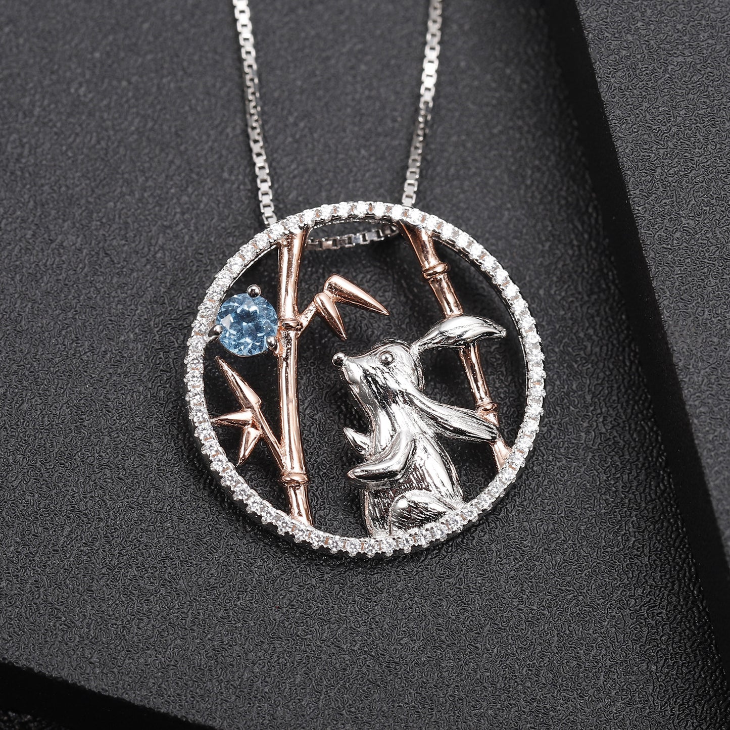 Chinese Style Inlaid Natural Colourful Gemstone Jade Rabbit Pendant Silver Necklace for Women