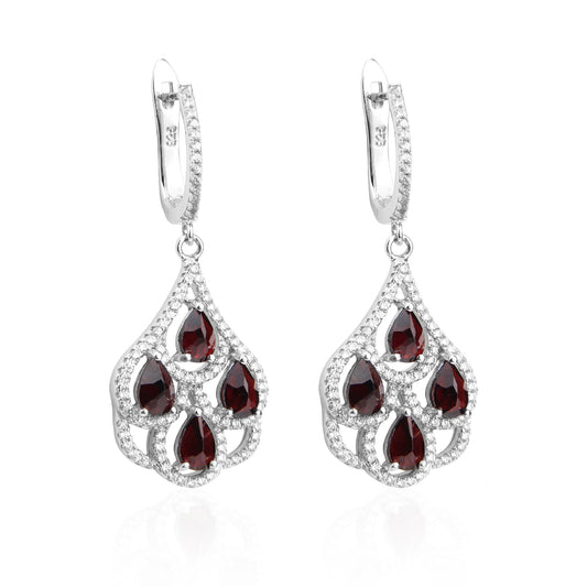Natural Garnet Luxury Pear Drop Silver Drop Earrings for Women