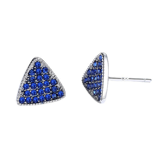Blue Zircon Triangle Silver Studs Earrings for Women