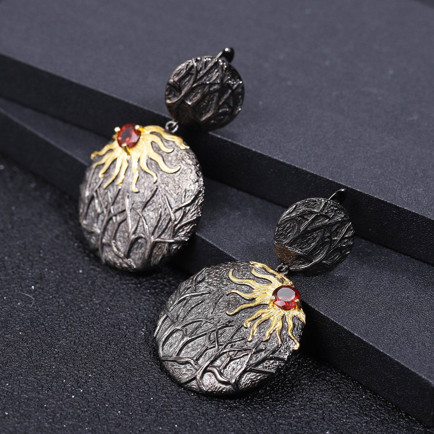 Dark Retro s925 Silver Natural Yellow Crystal Earrings for women