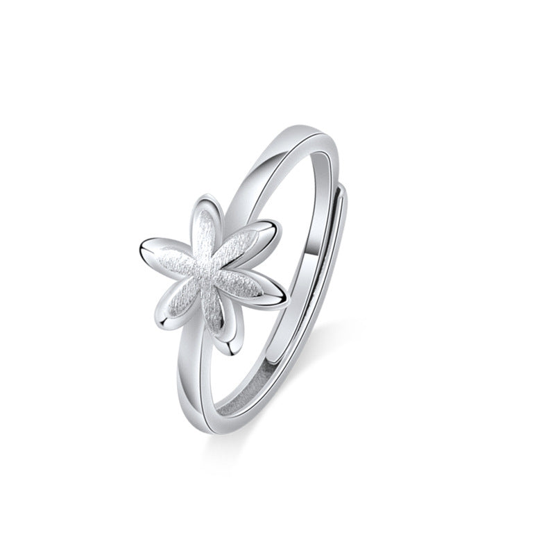 Hollow Flower Silver Couple Ring for Women
