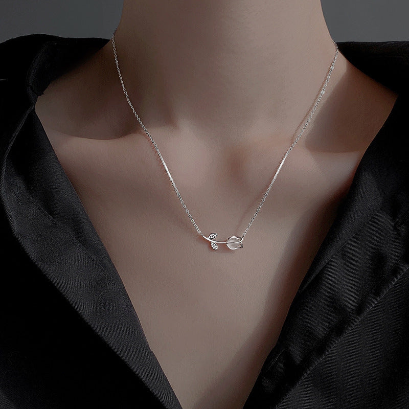 Tulips Pendants 925 Silver Collarbone Necklace for Women