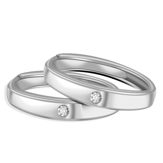 Simple Single Zircon Silver Couple Ring for Women
