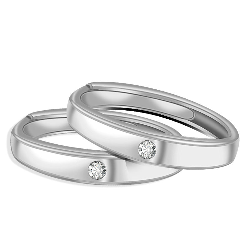 Simple Single Zircon Silver Couple Ring