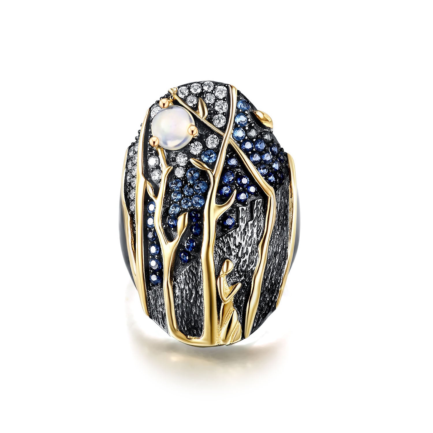 Italian Craft Georgia Designer with Natural Coloured Treasure Sterling Silver Ring for Women