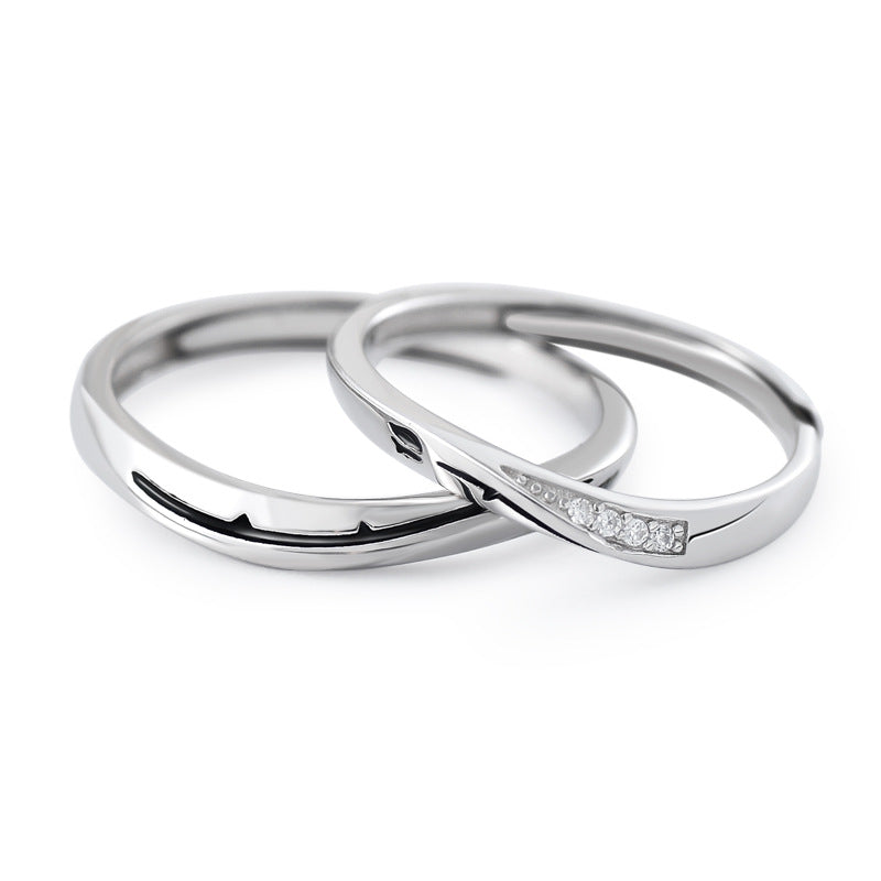 Mobius with Zircon and Letter Pattern Silver Couple Ring for Women