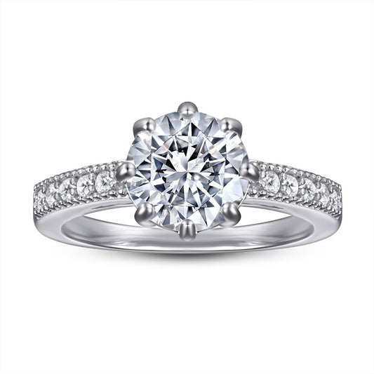 (1.0CT) Round Zircon Eight Prongs Cathedral Silver Ring for Women