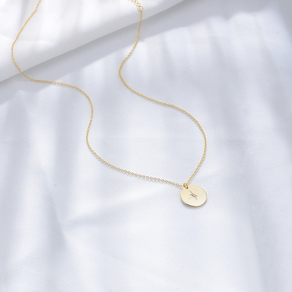 Star with Zircon Circle Pendant Sterling Silver for Women