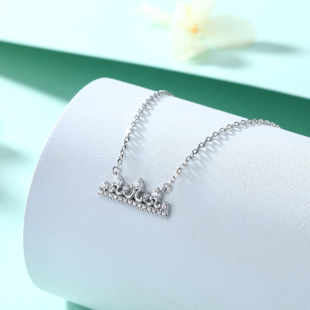 Zircon Princess Crown Pendant Silver Necklace for Women