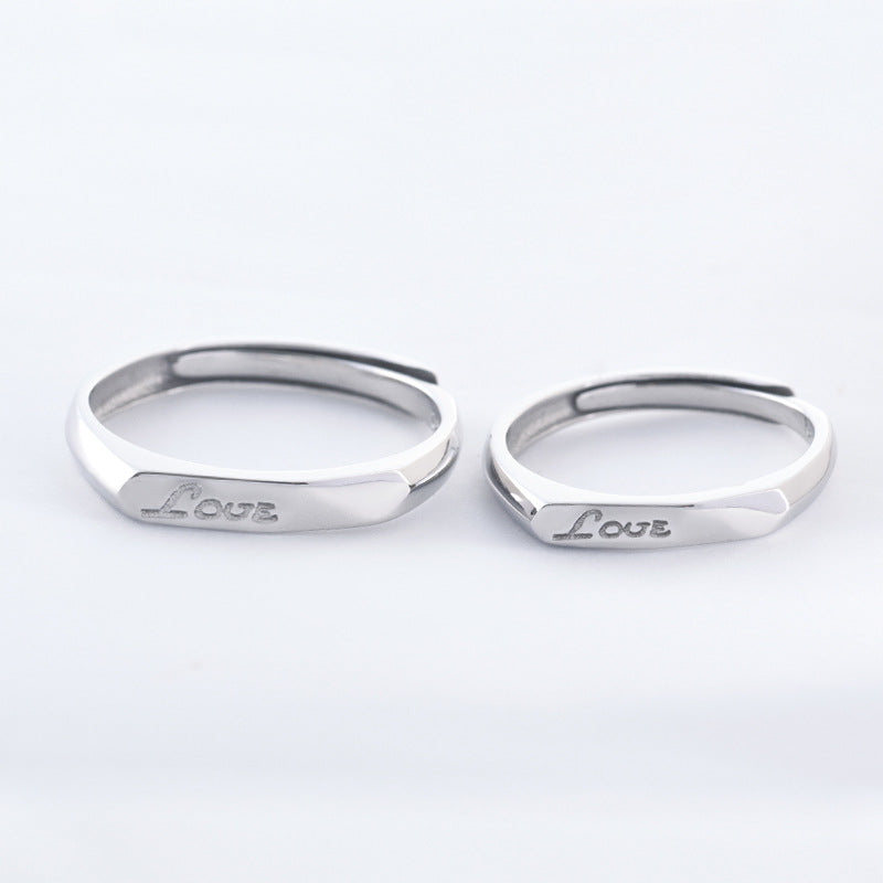 Sandblast Letter LOVE Silver Couple Ring