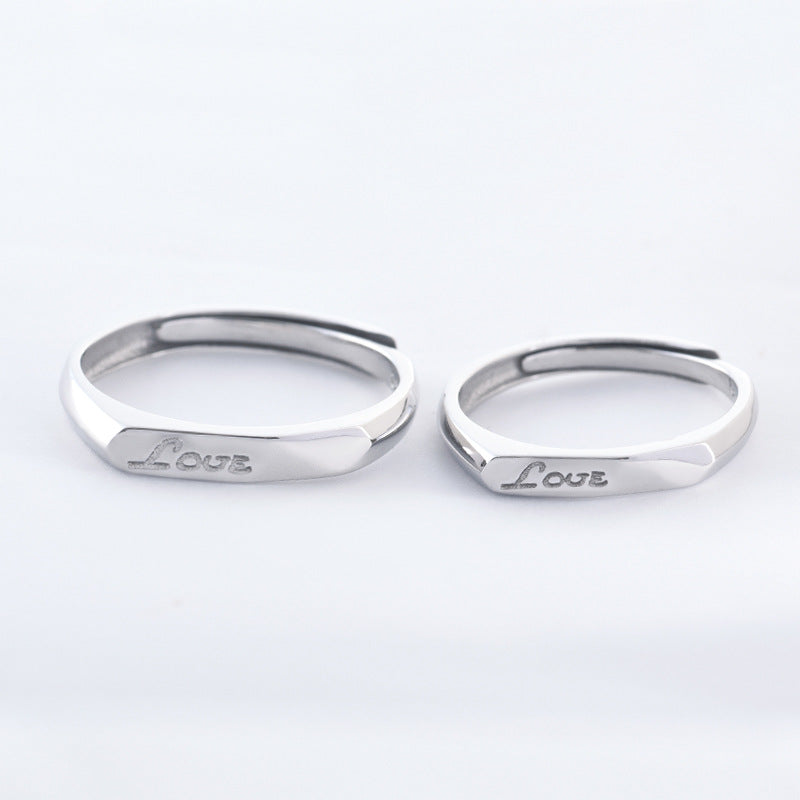 Sandblast Letter LOVE Silver Couple Ring