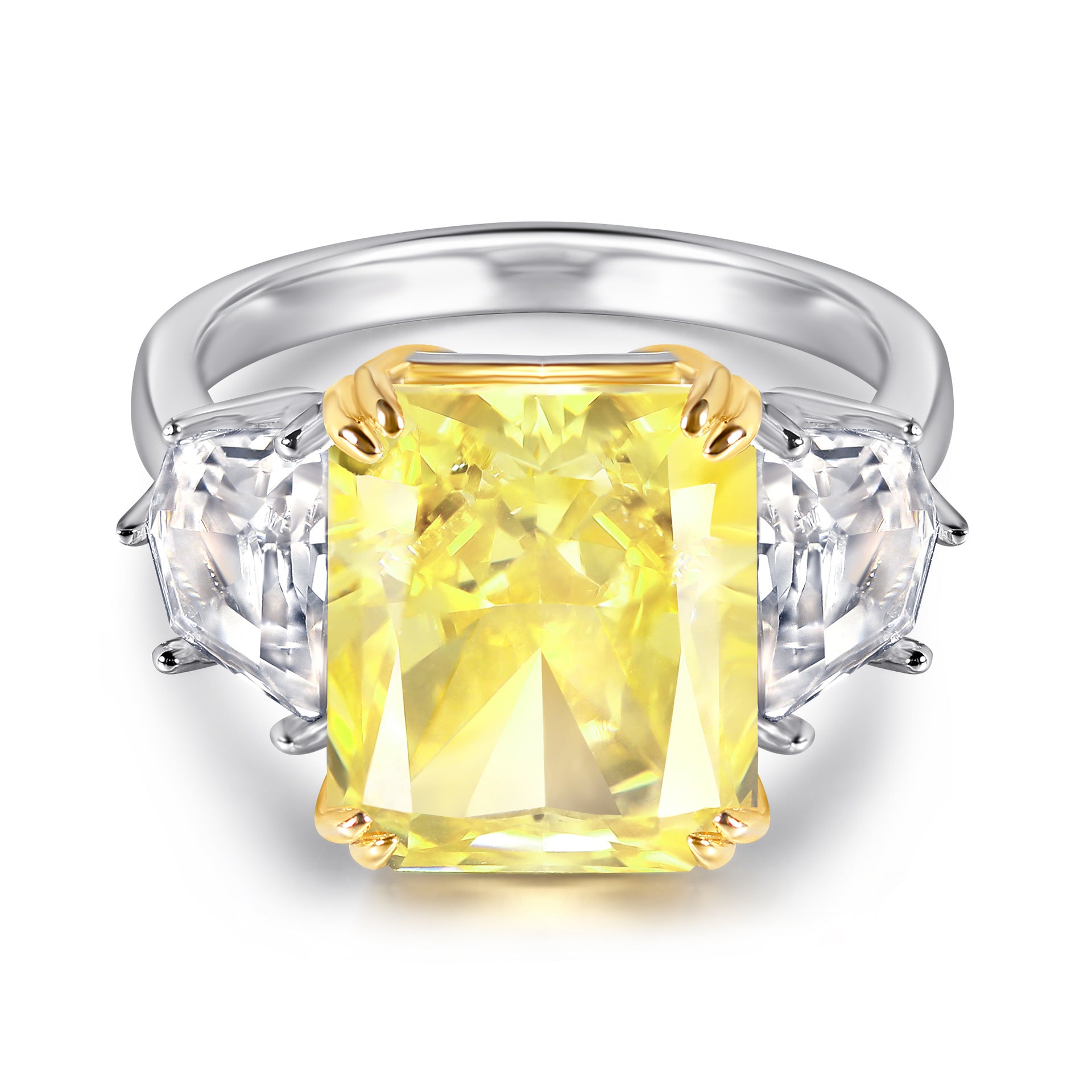 (8CT) yellow ice cut rectangle zircon silver ring for women ...
