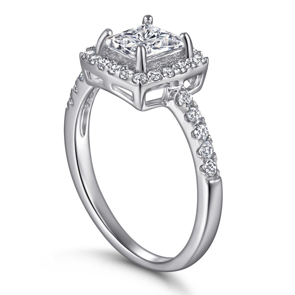 Princess Cut Zircon Soleste Halo Silver Ring