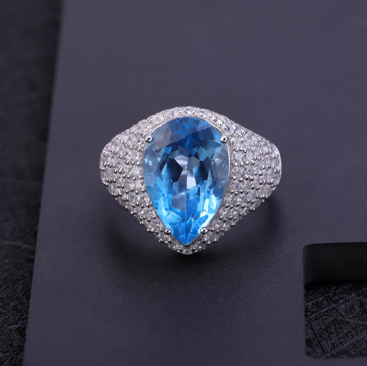 Natural Topaz Pear Shape Luxury Cathedral Silver Ring for Women