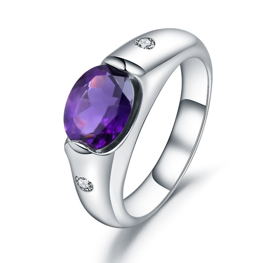 Oval Shape Natural Gemstone Sterling Silver Ring for Women
