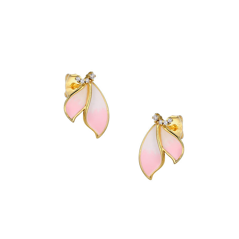 Gradient Peach Blossom Petal Silver Studs Earrings for Women