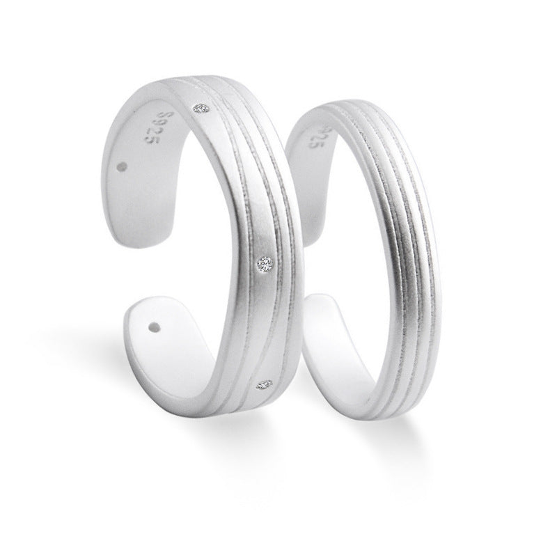 Sandblasting Corrugated Lines Pattern Silver Couple Ring