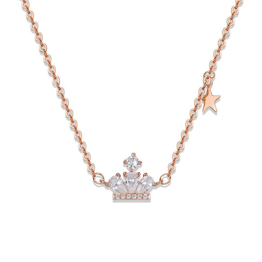 Glitter Zircon Crown Pendant Silver Necklace for Women