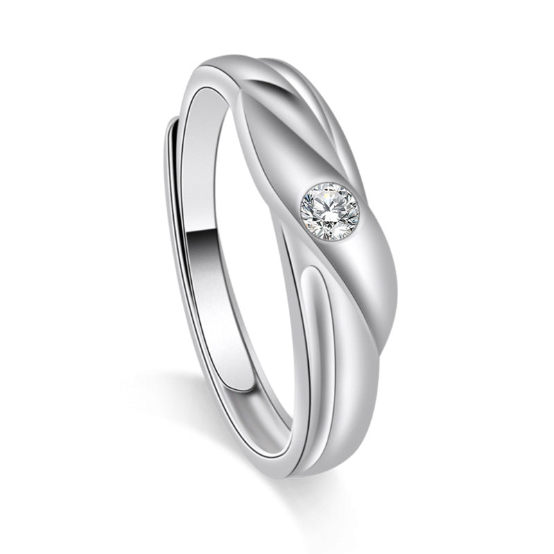 Irregular Wave Line with Zircon Silver Couple Ring for Women