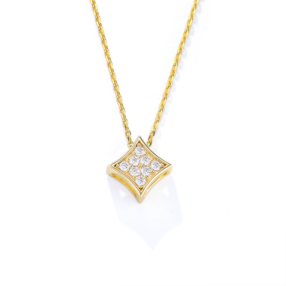 Geometric Square with Zircon Pendant Sterling Silver Collarbone Necklace for Women