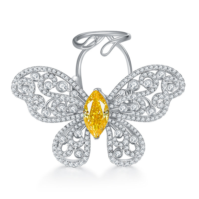 Yellow Zircon Marquise Ice Cut Active Butterfly Luxurious Silver Ring for Women