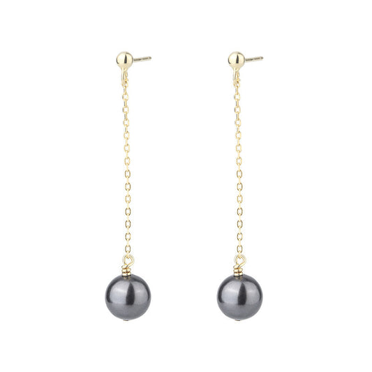 Black Pearl Long Tassel Silver Drop Earrings for Women