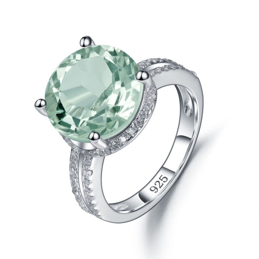 Luxury Natural Green Amethyst S925 Sterling Silver Ring for Women