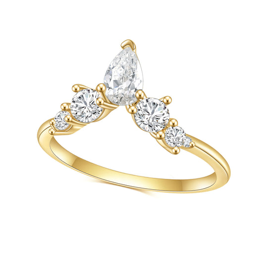 Golden V Shape Luxury S925 sterling silver inlaid with 5A zircon plated with 14K gold Ring for Women