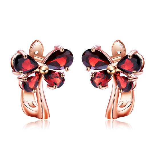European Garnet Butterfly Plated Rose Gold Silver Studs Earrings for Women