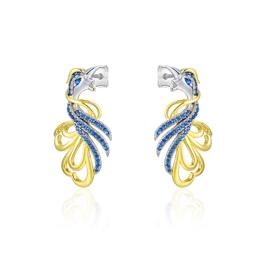 Blue Zircon Phoenix Silver Drop Earrings for Women