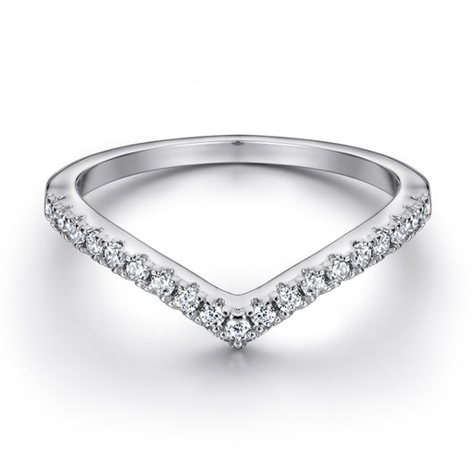 Half Circle Zircon V-shaped Silver Ring for Women