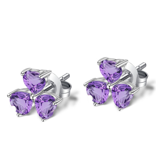 Colourful Gemstones Clover Sterling Silver Studs for Women
